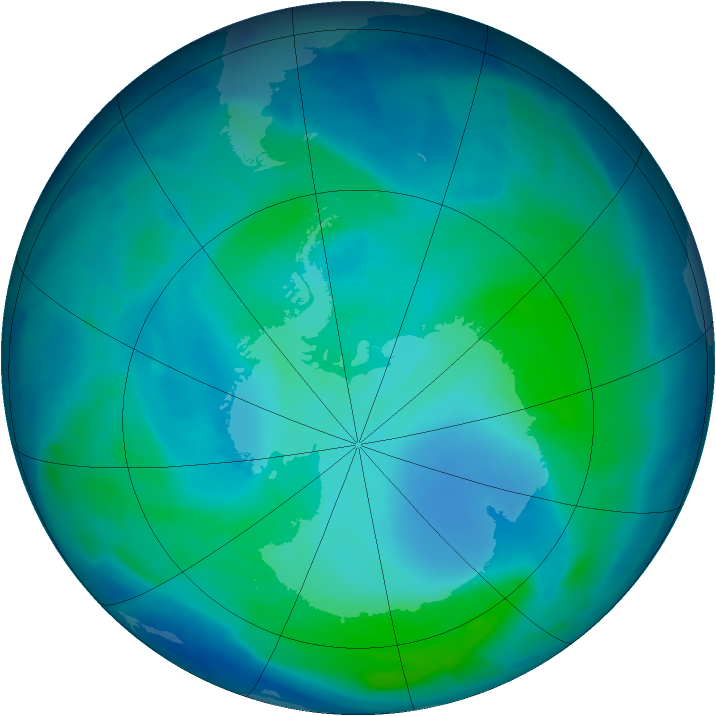 Antarctic ozone map for 30 January 2009